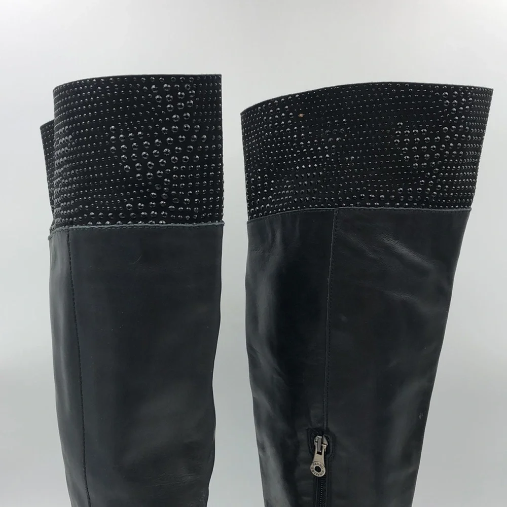 Weekend By Pedro Miralles Rhinestone Accents Over The Knee High Leather Boots